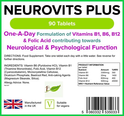 Neurovits Plus 90 Tabletten, enthält Vitamin B1, B6, B12 & Folsäure LINDEN UK