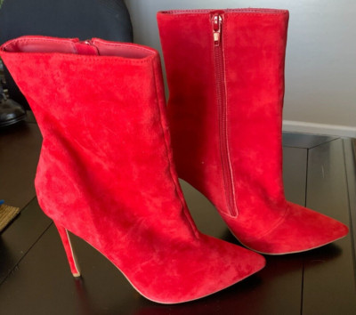 Steve Madden Wagner Red Suede Boots Size 9.5 Mid Calf Stiletto Heel