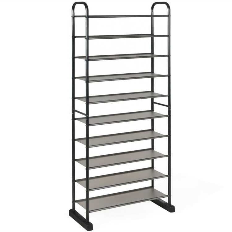 Space Saving 10-Tier Metal Shoe Rack - Holds 50 Pairs, Wall Mounted Fabric Shelves
