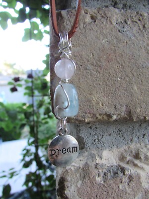 Hand made wire wrapped- Artisan Aquamarine and Rose quartz