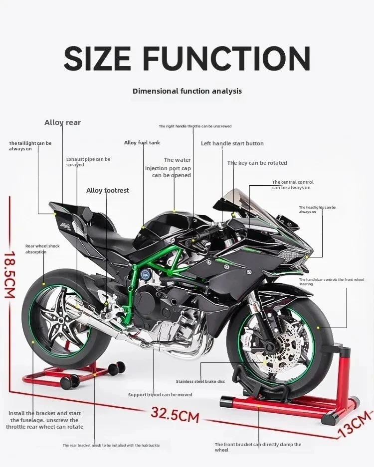 Kawasaki Ninja H2R 1/6合金バイクモデル 音光煙付き XLG™ 1:6 Kawasaki H2R Sound & Mist Model – Bean's Moto Booth