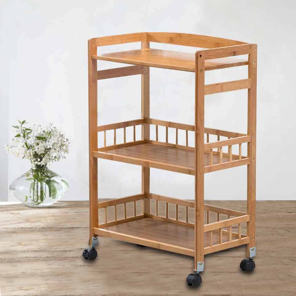 Carro organizador de almacenamiento de alimentos barra carrito de bambú para el hogar carro de bambú de 3 niveles Foto 3 de 4