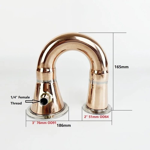 Codo de destilación de metal rosca hembra cobre 180 grados tubo de flexión sanitaria 76 mm - Imagen 7 de 15
