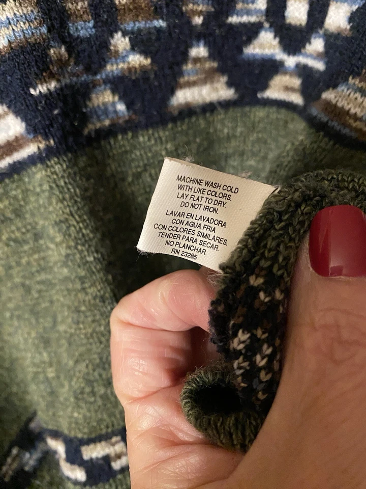 Suéter elástico vintage Route 66 verde oliva/azul con diseño azteca ajustado LG Foto 4 de 4