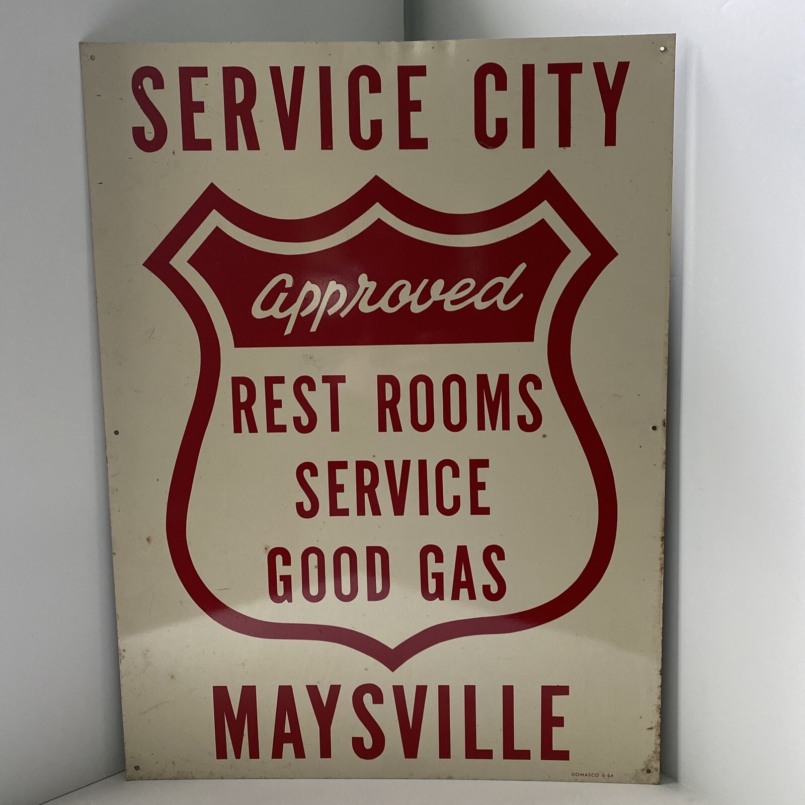 Vintage Service City Metal Sign Maysville Kentucky Approved Restrooms