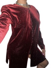 J.b.s Ltd Vtg Size 10 Jacket Burgundy Sparkle Glitter Tunic Split Button New Usa