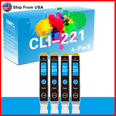 4 PK CYAN Ink Cartridge Plus Chip For Canon CLI-221 MP640 MX860