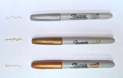Sharpie Permanent Marker Pens Bullet Fine Point Tip Metallic Silver Gold Bronze