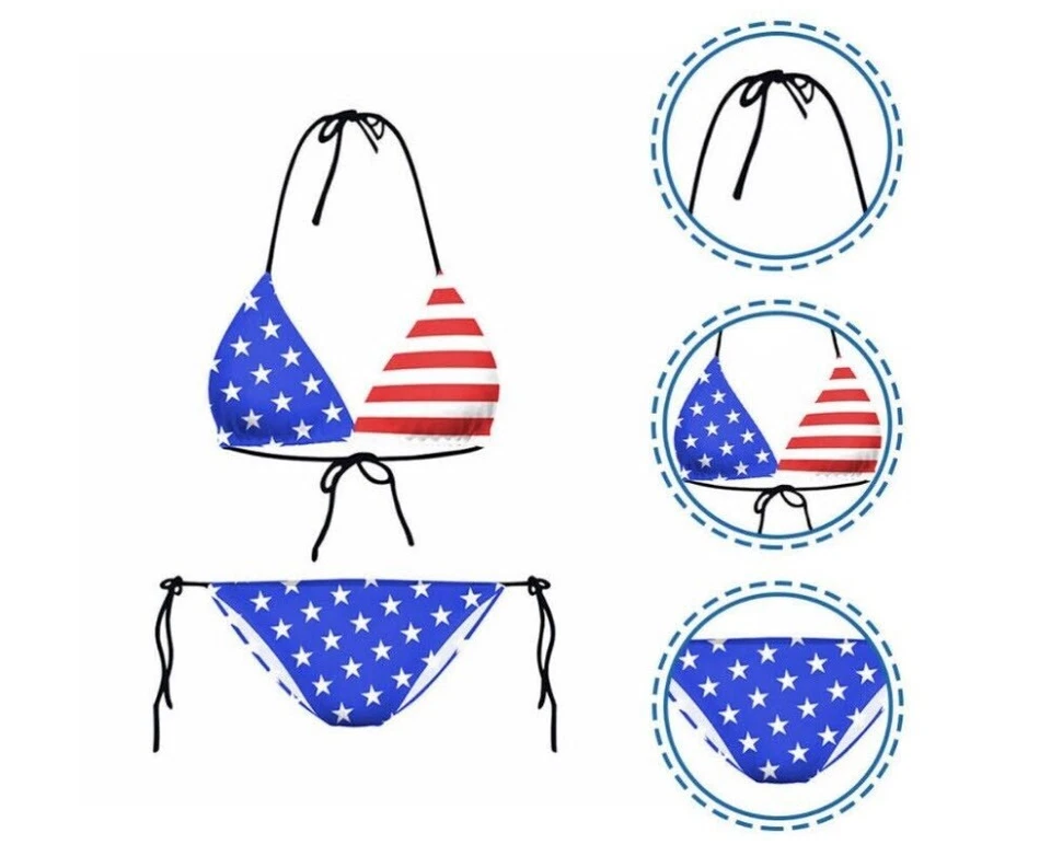 Stars Stripes American Flag Bikini USA Patriotic Tie-Top Swimsuit Swimwear O/S[] - Image 4 of 4