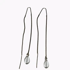 Elegant Silver Tone Beaded Threader Earrings Dangle Drop Classic Fashion Jewelry