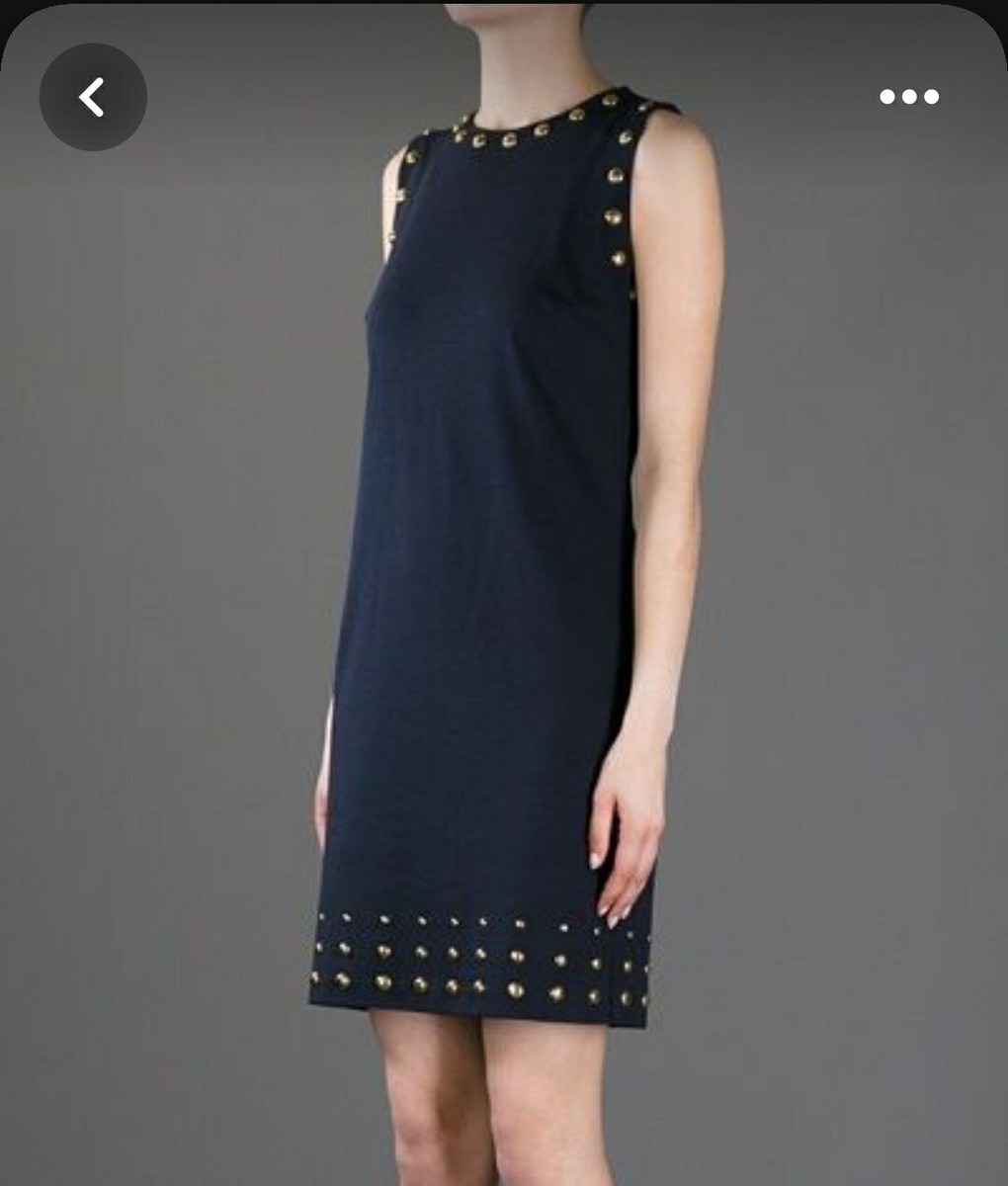 MK MICHAEL KORS Midnight NAVY BLUE GOLD TONE STUDS DRESS ZIP