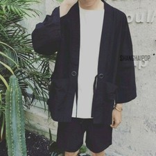 Giacca Yukata Giapponese Uomo Kimono Cotone Retro Taglio Ampio Top Camicia Moda