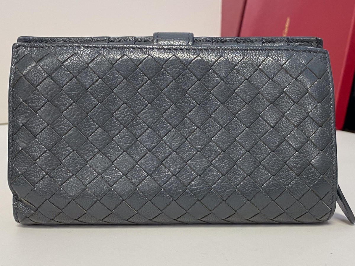 Authentic Bottega Veneta Intrecciato Dark Gray Leather Long Bifold