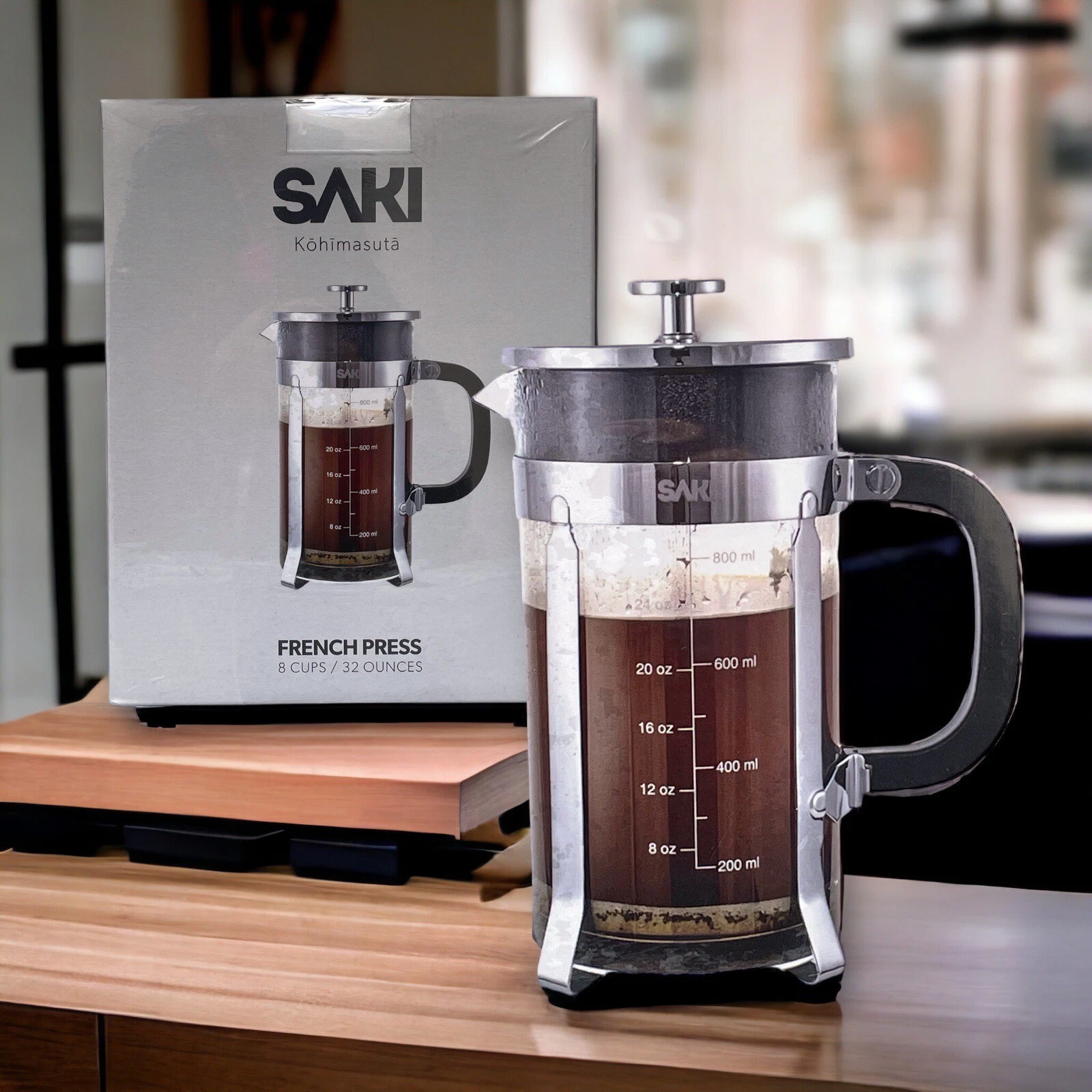 SAKI KOHIMASUTA FRENCH COFFEE PRESS 32 OZ ESPRESSO TEA MAKER +FROTHER & CUPS