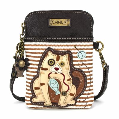 NEW CHALA TIGER CAT BROWN CREAM STRIPE CELL PHONE CROSSBODY PURSE ADJ STRAP