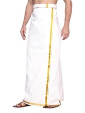 Men's 100 Pure Cotton White With Gold Jari Lungi in Size 2 Mtrs Single Lungi- P