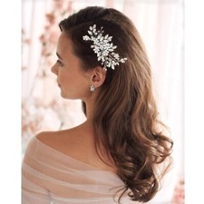 Rhinestone Wedding Hair Comb Pearls and Bridal Hair Piece Wedding Flower Hair...