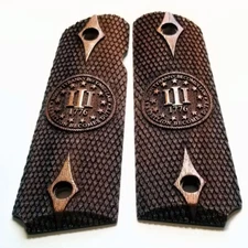 1911 full size custom 3D engraved walnut wood grips checkered patriotic stars