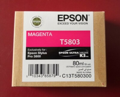 03-2022 New In Box Genuine Epson Pro 3800 Magenta 80ml K3 Ink T5803 T580300