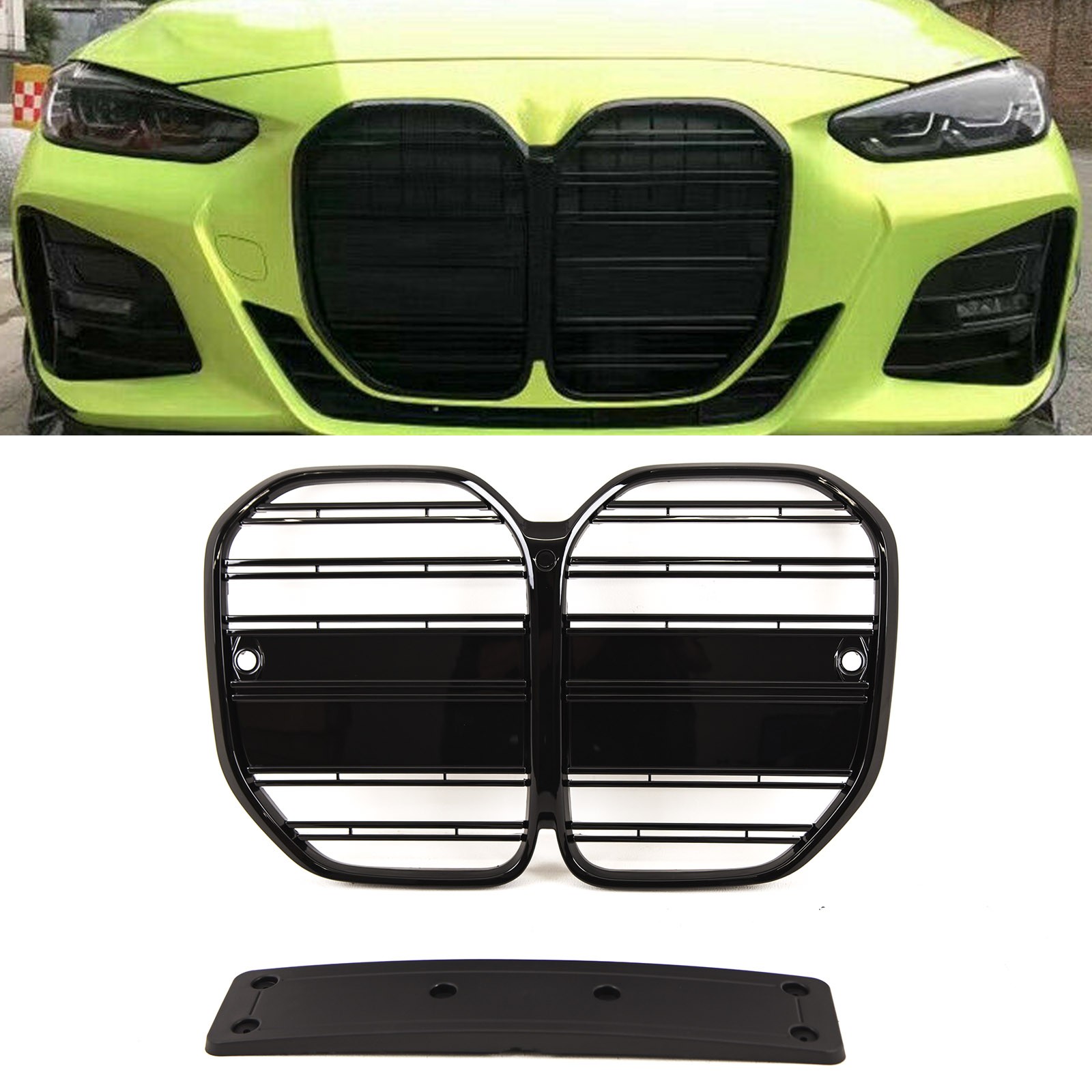 Fits BMW 4 Series G22 G23 2020-2024 Front Kidney Grilles Twin Slats Gloss Black