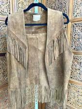 Rare 70s VTG Rock Boho Hippie Woodstock Festival Fringed Suede Leather Vest Top
