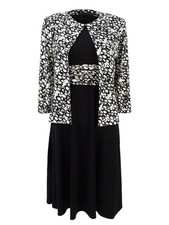 Jessica Howard Women's Petite Midi Dress & Printed Jacket (4P, Black/Ivory)