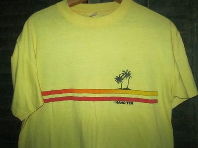 HANG TEN Vtg 70s 80s Single Stich Double Side Stripe Surf T Shirt
