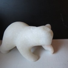 Vintage Hand Carved White Marble Stone Polar Bear Figurine Star Marble Wood Box