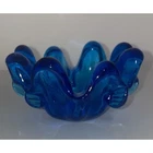 Vintage Art Glass Murano Style Pulled Pinched Nesting Bowl Aqua Made In Italy