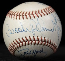 JIM PERRY - AUTOGRAPHED SIGNED BASEBALL CIRCA 1989 WITH CO-SIGNERS