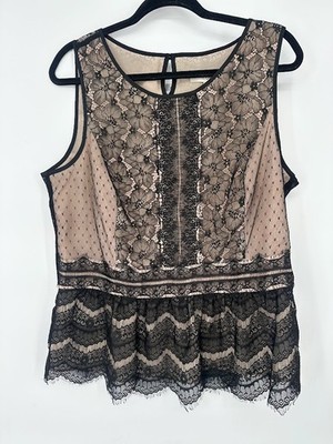 Ann Taylor LOFT Womens XL Black Lace Peplum Top Whimsigoth Career Party Romantic