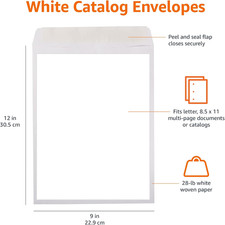 Catalog Mailing Envelopes Peel and Seal 9X12 Inch 28 Lb White 100 Pack