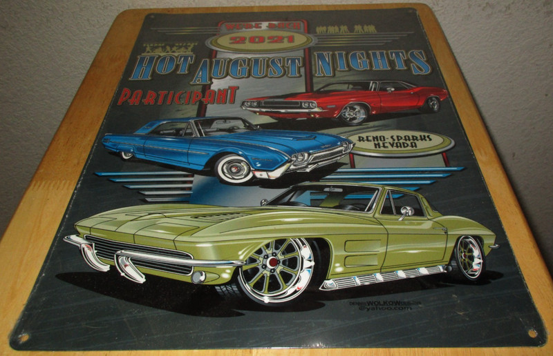 2021 Participant Hot August Nights We're Back Tin Car Sign 12" W x 16" H NEW