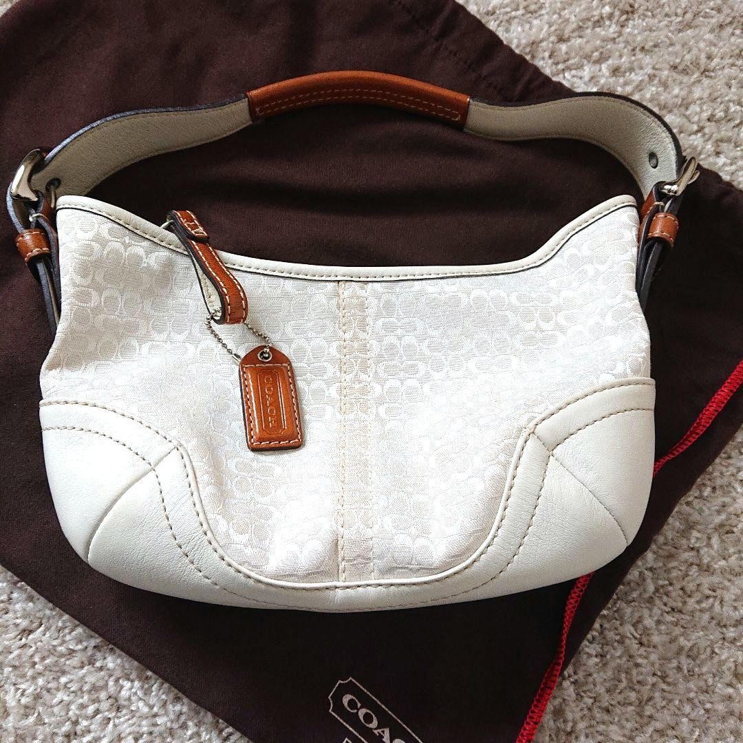 Near Mint] Vintage COACH 6351 Shoulder Hobo Bag White Signature