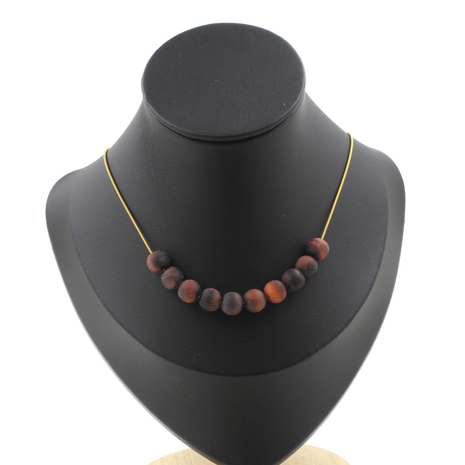 Collier perles Oeil de Tigre rouge 8mm et chaine maille pour homme et femme