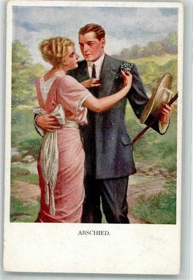 39808030 - Nr. 1128 Junge Frau verabschiedet ihren Mann mit einem Strauss
