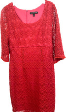 Chris McLaughlin Red Lace Sheath Dress Size 6 Lined 3/4 Sleeve