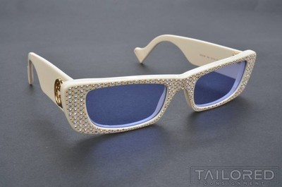 Gucci Crystal-Embellished White Sunglasses Embellished rectangular sunglasses in white - Gucci | Mytheresa main image 2
