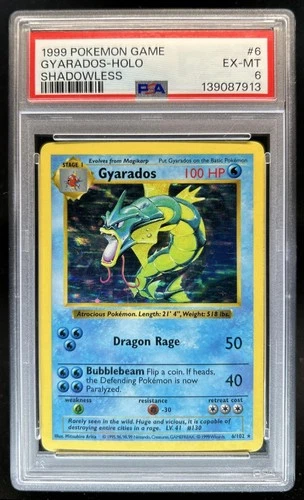 1999 Pokemon Shadowless Gyarados Holo #6/102 PSA 6