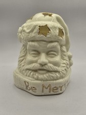 “Be Merry” Santa Claus Head Ceramic Tealight Candle Holder 5”Hx4”W NO CHIPS