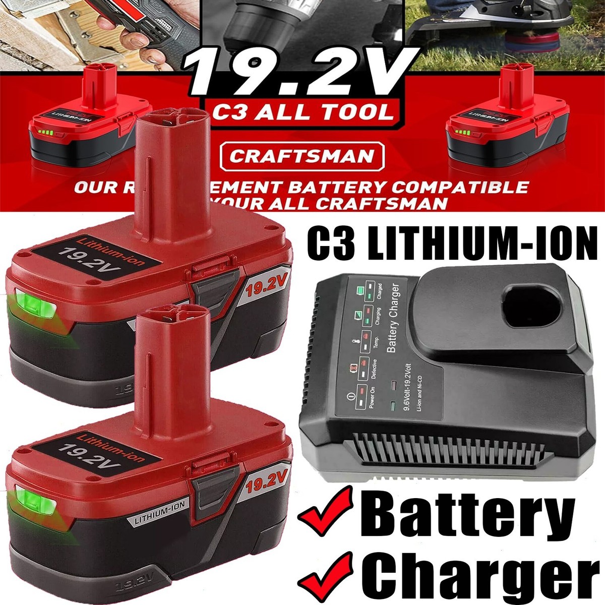 for Craftsman Lithium Battery C3 DieHard 11375 11376 - Main Image