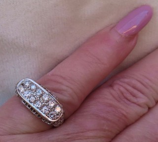 ANTIQUE ART DECO NATURAL DIAMOND CLUSTER 14K WHITE GOLD FILIGREE RING