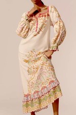 New $298 Farm Rio Printed Linen Needlepoint Lg Floral Long Sleeve Peasant Shift