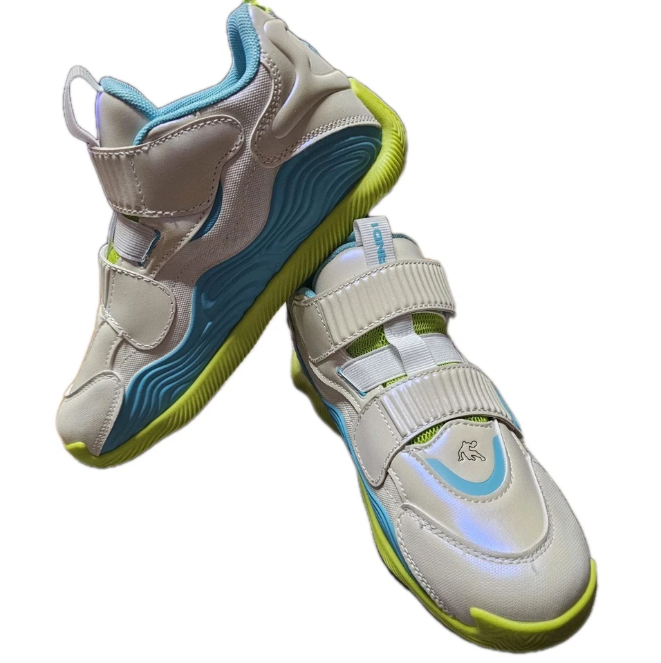 And1 Basketball Sneakers Boys, White With Blue, Lime Green Soles, Size 5, New - Image 2 of 4