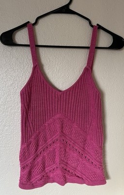 Sofia Jeans Sofia Vergara Pink Boho Festival Knit Crop Tank Top Hippie Small