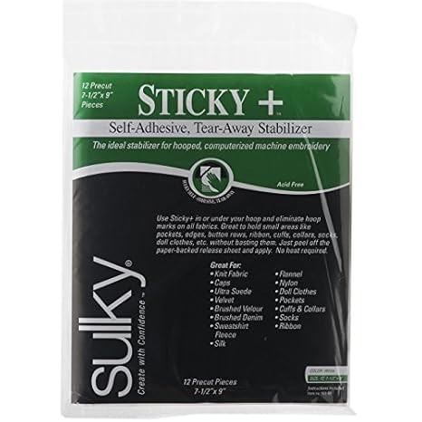 Sulky of America 12 Count Self-Adhesive Tear-Away Stabilizer, 7.5" x 9", White
