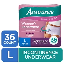 Assurance Women's Incontinence & Postpartum Underwear, L (36 Count)