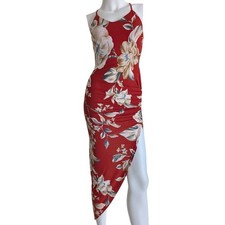 Floral Bodycon Sundress Small Asymmetric Ruched Tropical Resort Vacation Stretch