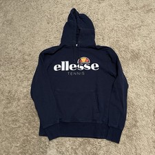 Ellesse Tennis Hoodie Men's Large Pullover Designer Graphic Print Blue
