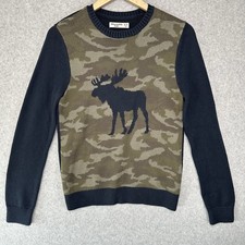 Abercrombie Kids Sweater Navy Blue Moose Camo Crewneck Knit Youth Size 13/14